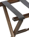 Dark Walnut Wood Folding Luggage Rack with Black Straps