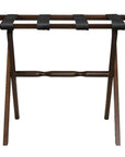 Dark Walnut Wood Folding Luggage Rack with Black Straps