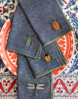 Insect Embroidery Linen Chambray Cloth Napkins, set of four