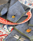 Insect Embroidery Linen Chambray Cloth Napkins, set of four