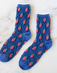 Retro Strawberry Casual Socks: Blue/Strawberry