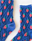 Retro Strawberry Casual Socks: Blue/Strawberry