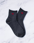 Amelia Little Heart Shape Socks: Charcoal