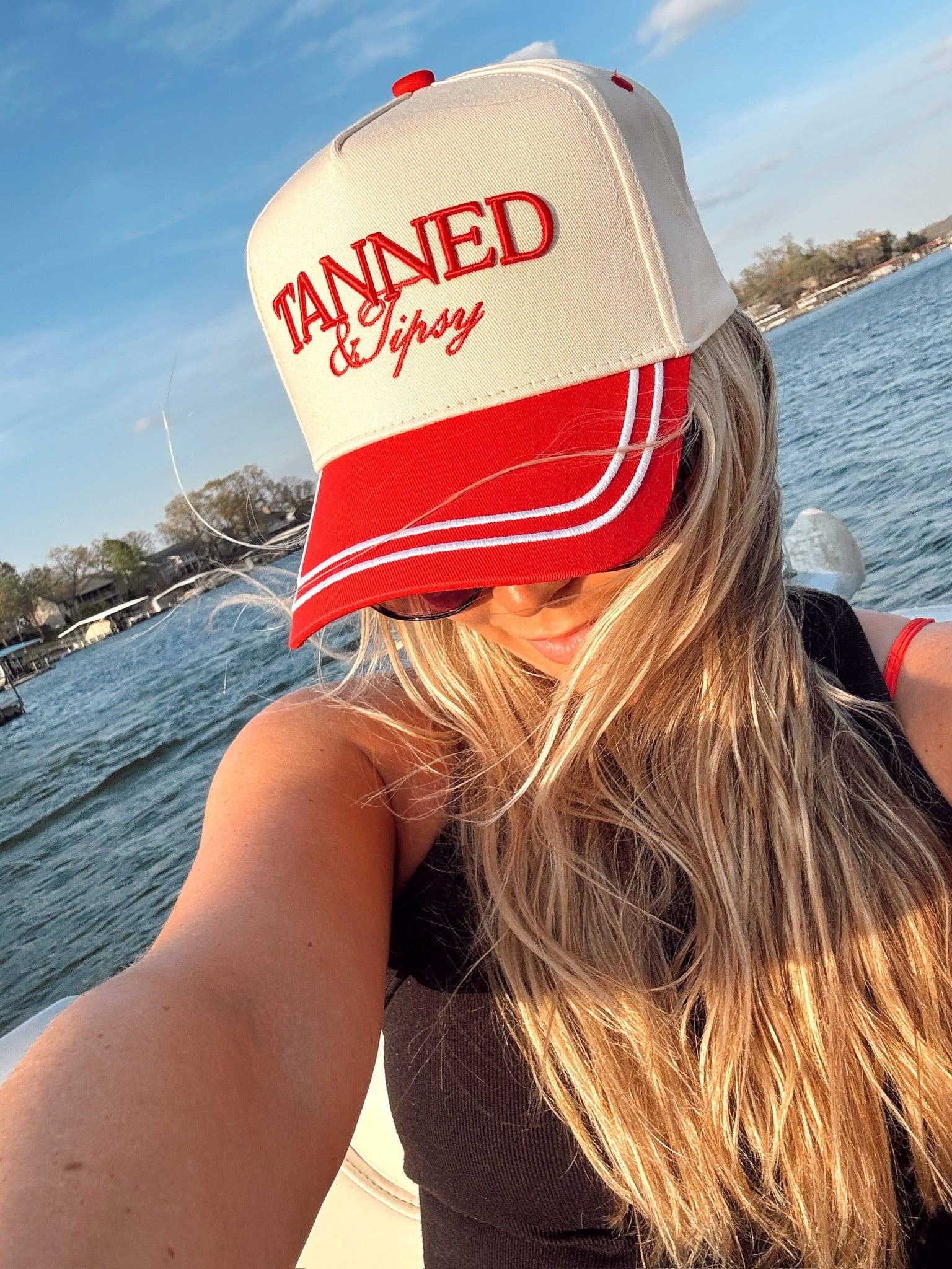 Tanned &amp; Tipsy - Red Vintage Trucker Hat