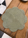 Caspari Rattan Scalloped Round Placemat - Green