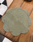 Caspari Rattan Scalloped Round Placemat - Green