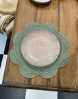 Caspari Rattan Scalloped Round Placemat - Green