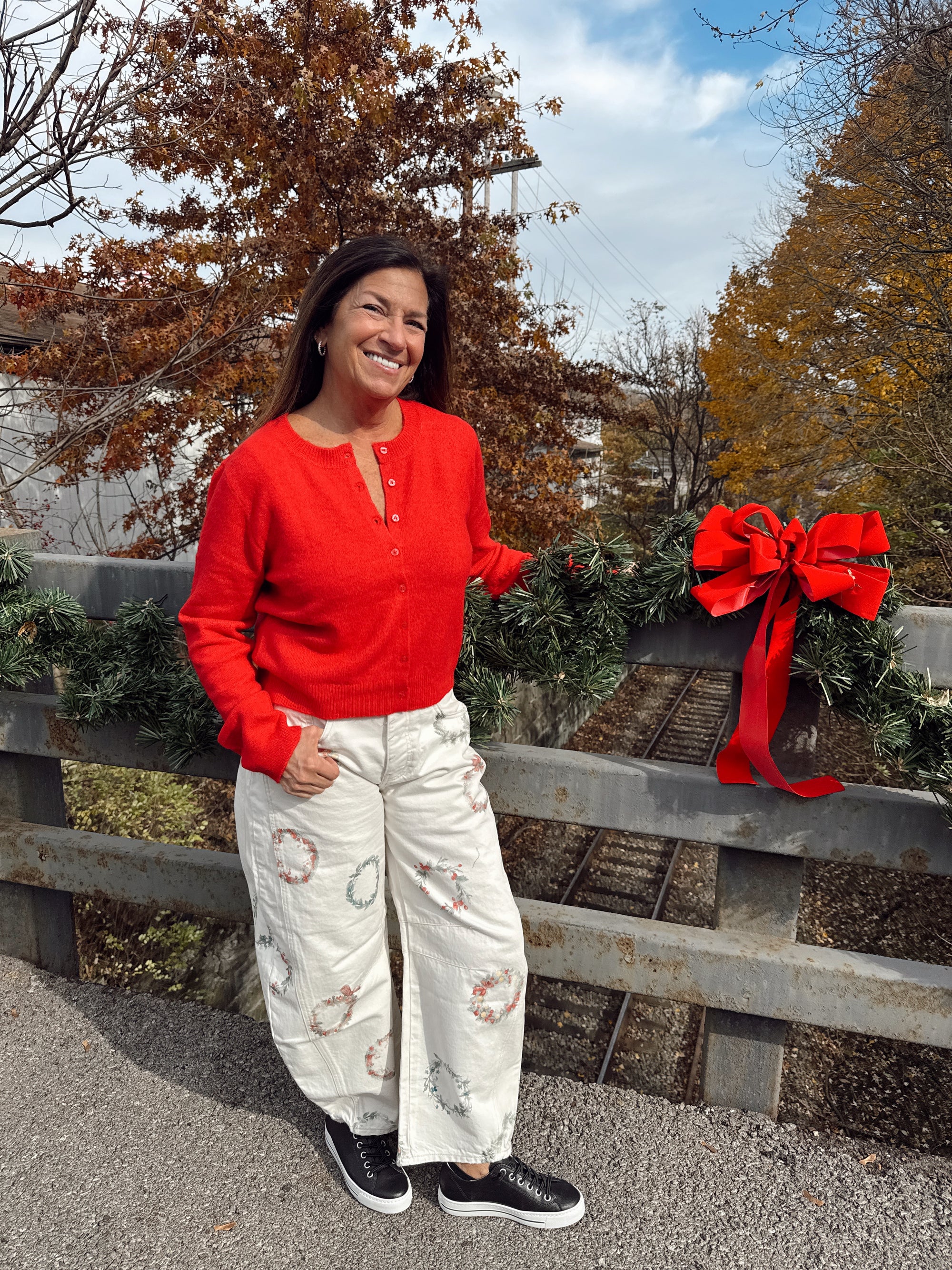 Good Luck Watercolor Wreath Barrel Jeans