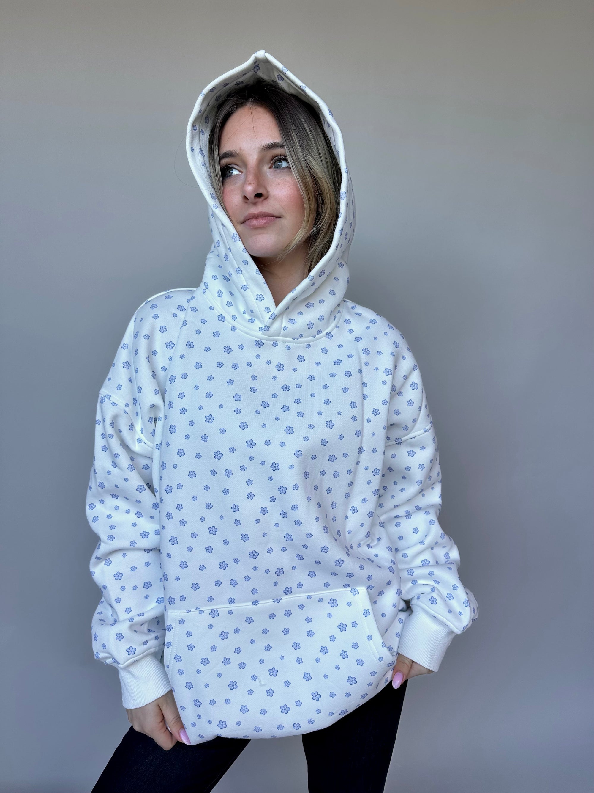 White Lilo Blue Floral Hoodie