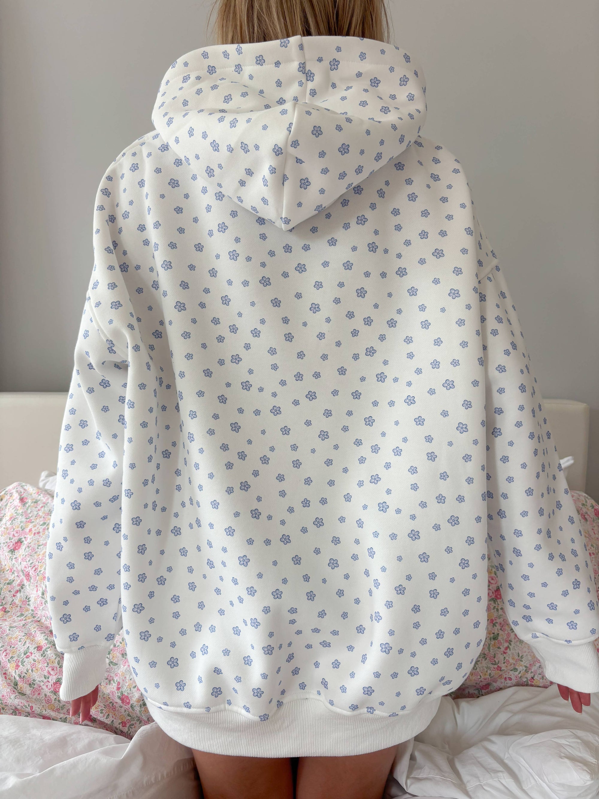 White Lilo Blue Floral Hoodie