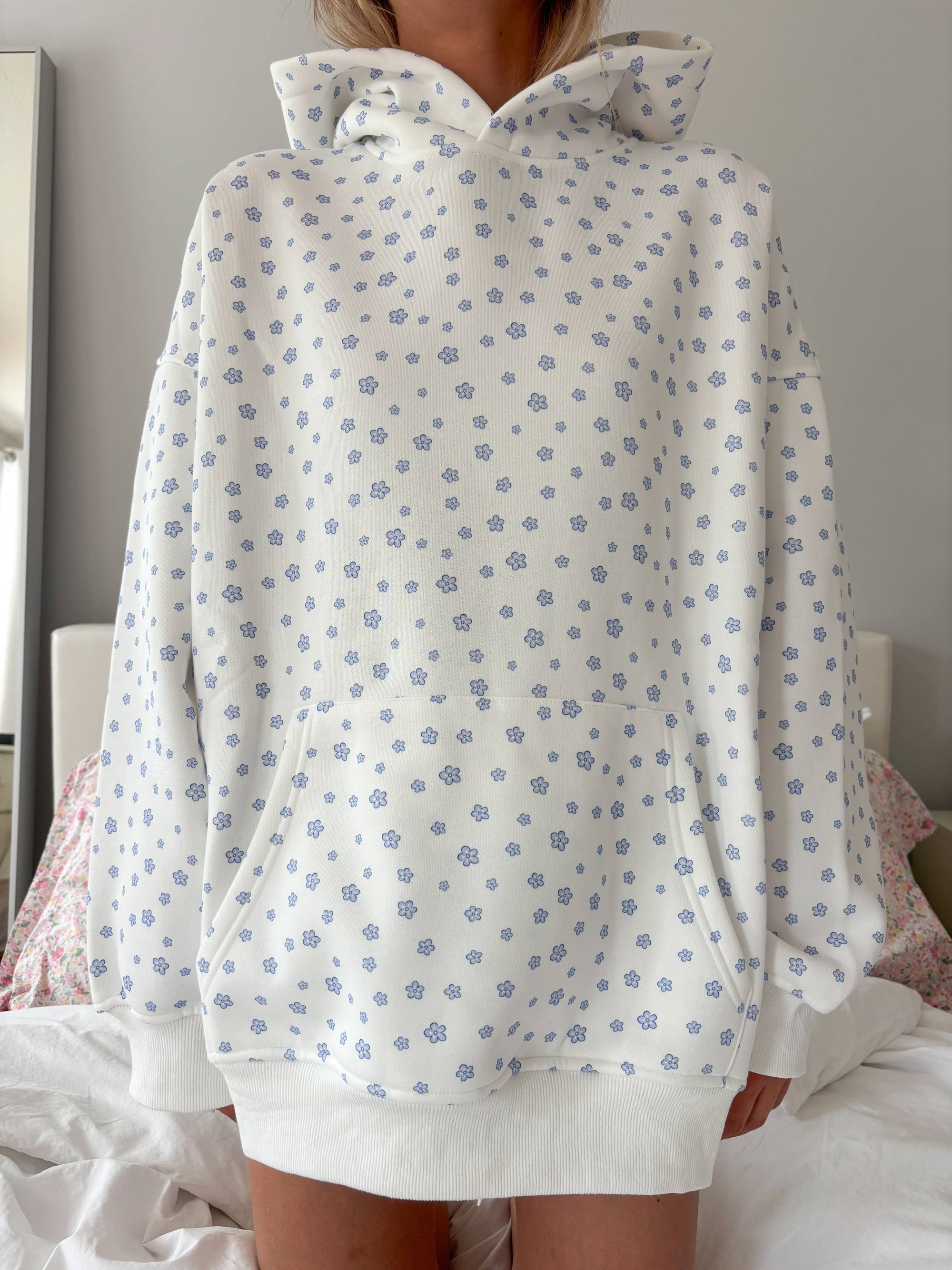 White Lilo Blue Floral Hoodie