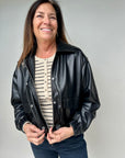 Idols Faux Leather Bomber Jacket