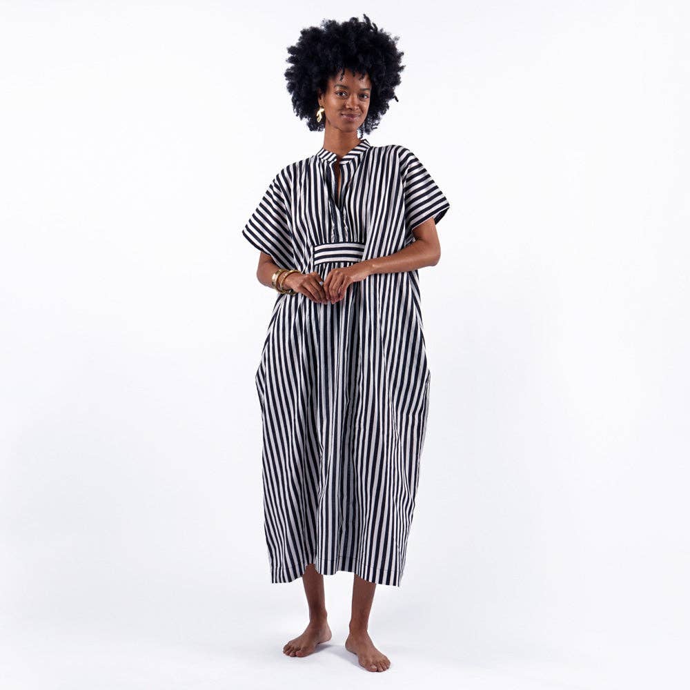 INK + ALLOY - Margot Stripe Kaftan Black + White Wholesale