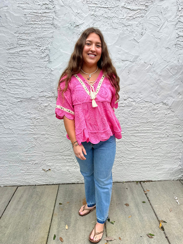 Bubblegum Embroidered Top