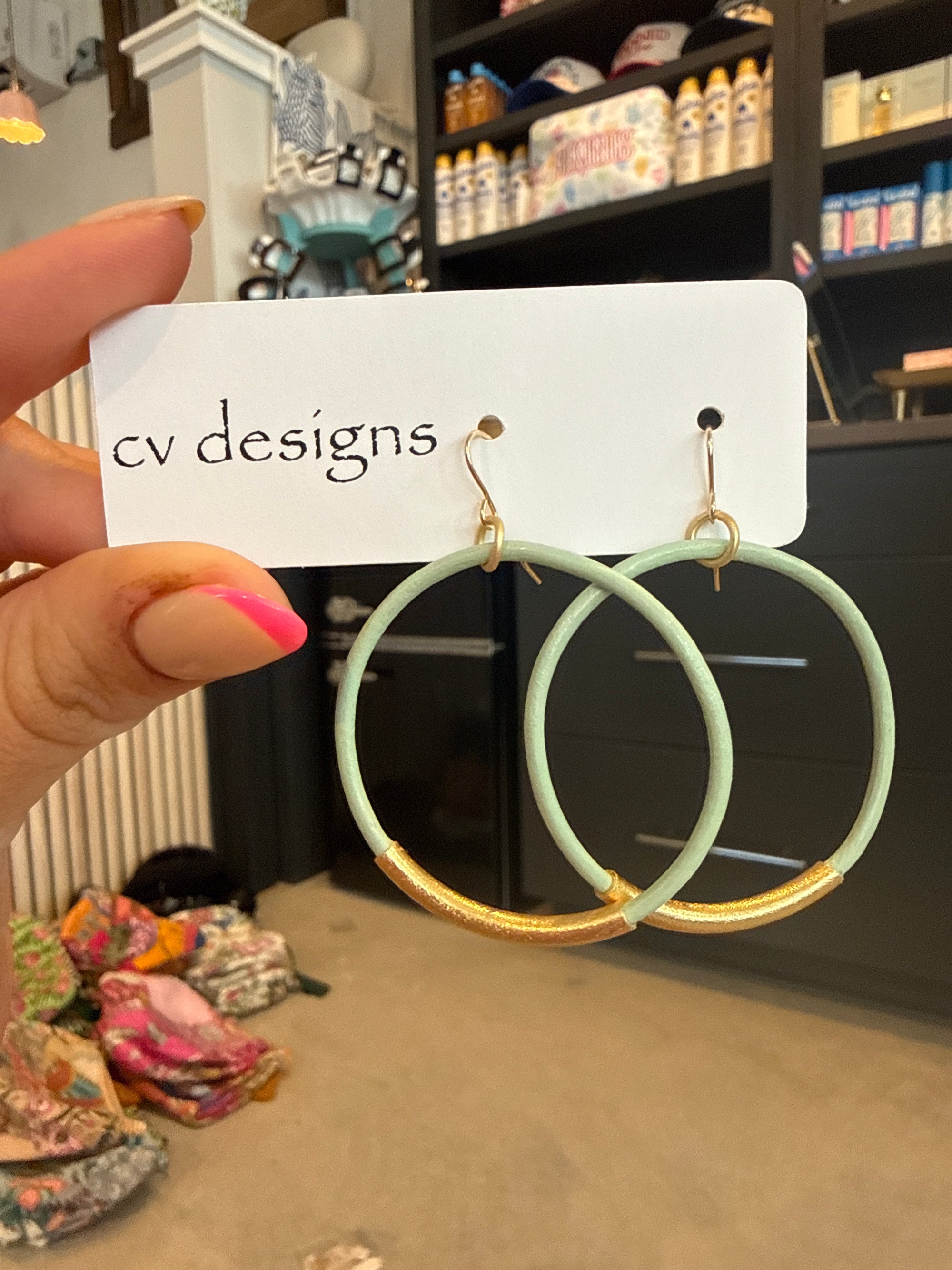 CV Designs leather bar hoops