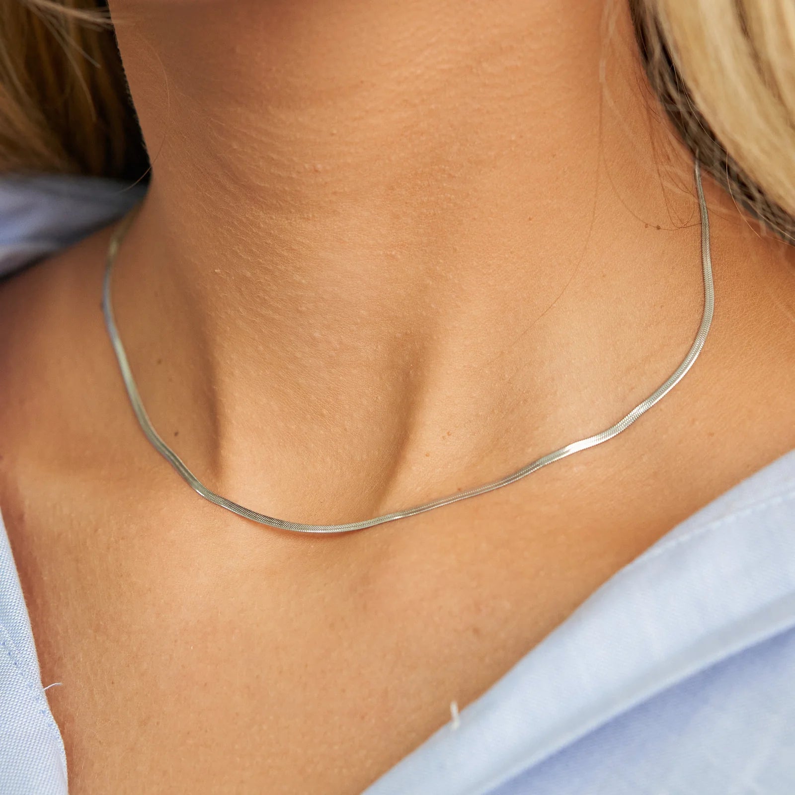 Waterproof Silver Micro Herringbone Necklace