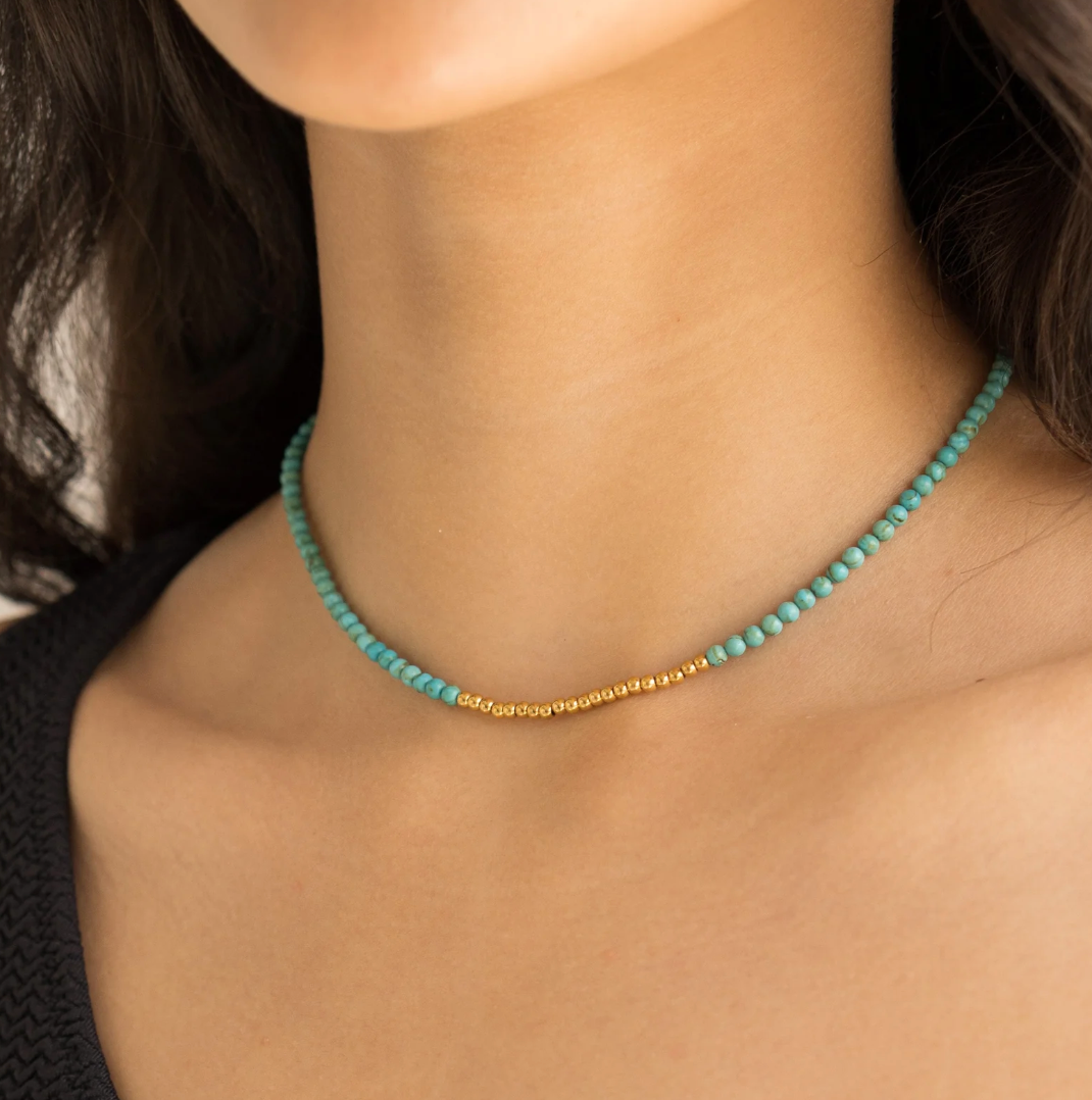 Waterproof Turquoise Beaded Necklace