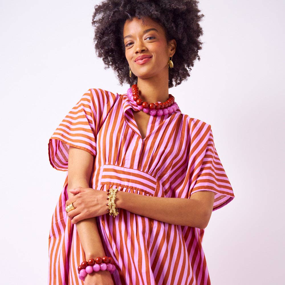 INK + ALLOY - Margot Stripe Kaftan Rust + Lilac Wholesale