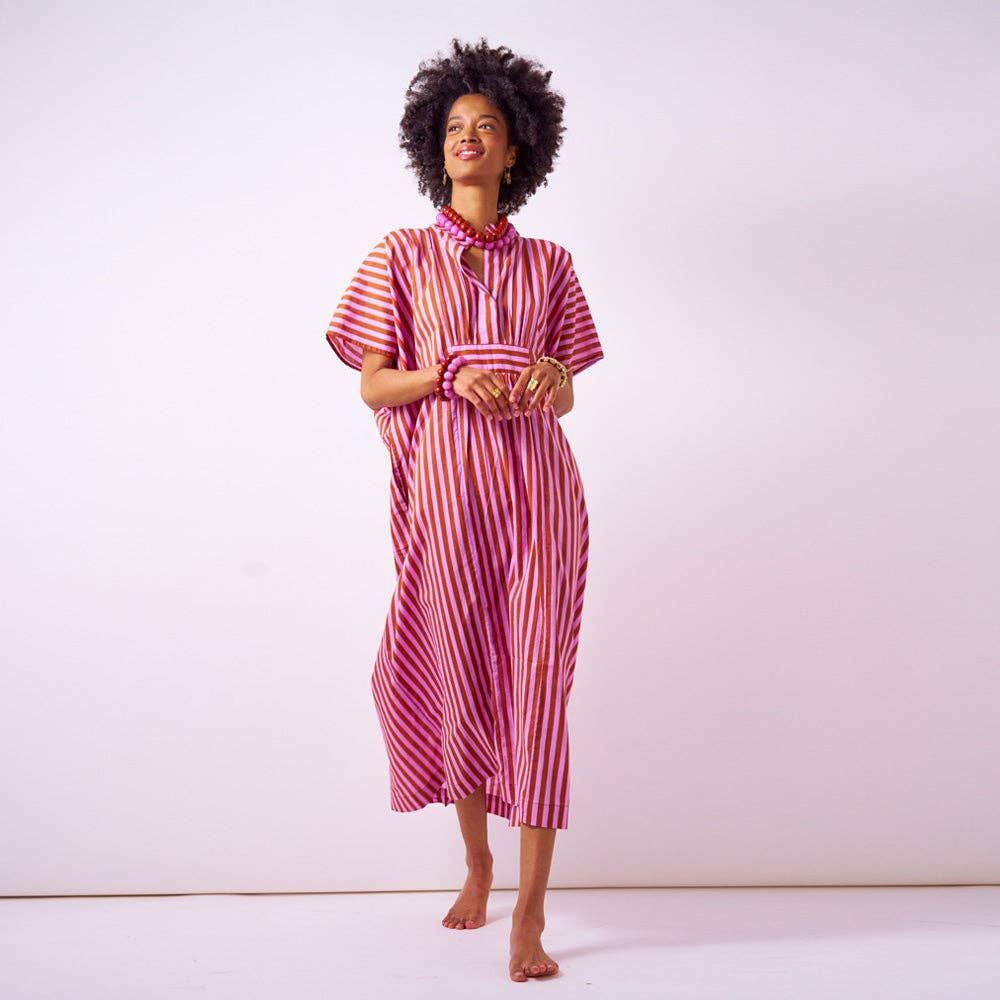 INK + ALLOY - Margot Stripe Kaftan Rust + Lilac Wholesale
