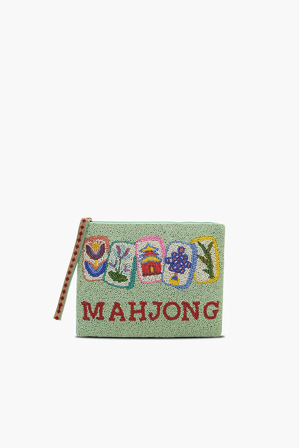 Mahjong Luxe Fully Beaded Top Zip Clutch