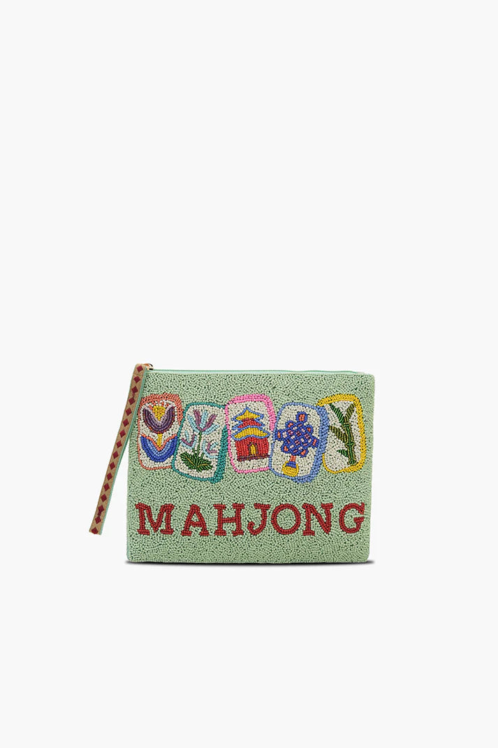Mahjong Luxe Fully Beaded Top Zip Clutch