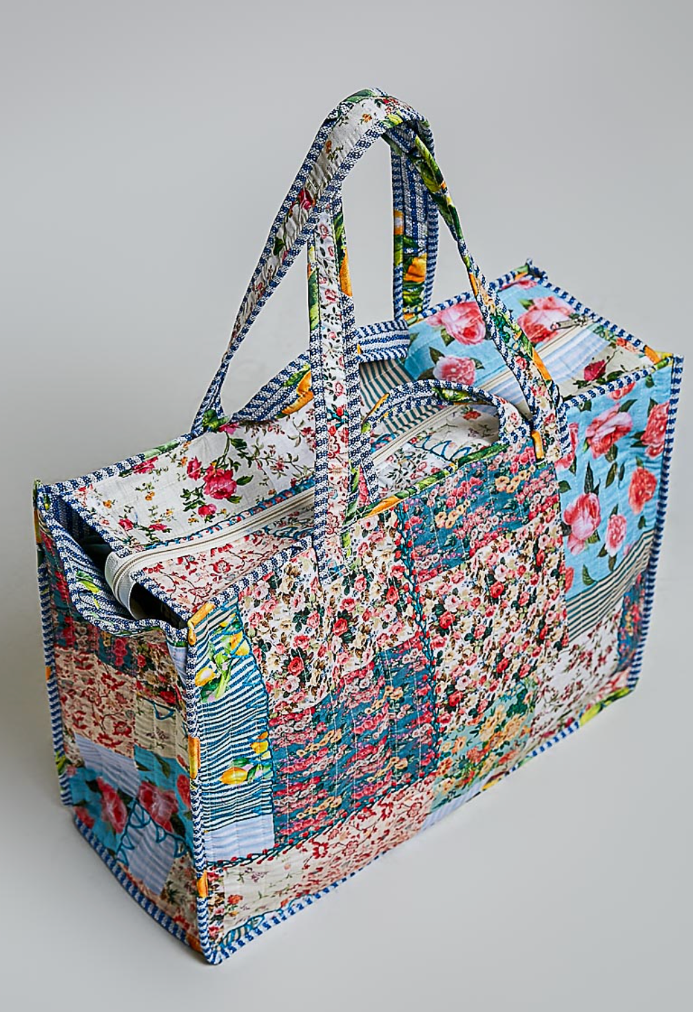 Patchwork zip top tote bag pol 