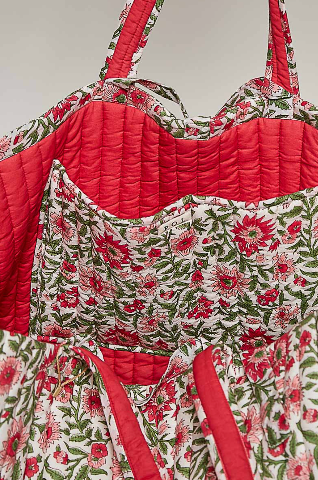 Quilted jumbo tote bag pink floral inside detail